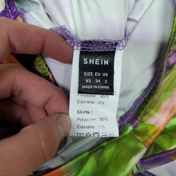 SHEIN | Allover Print One Shoulder Crop Top & Split Twist Side Skirt sz XS - Picture 7 of 11